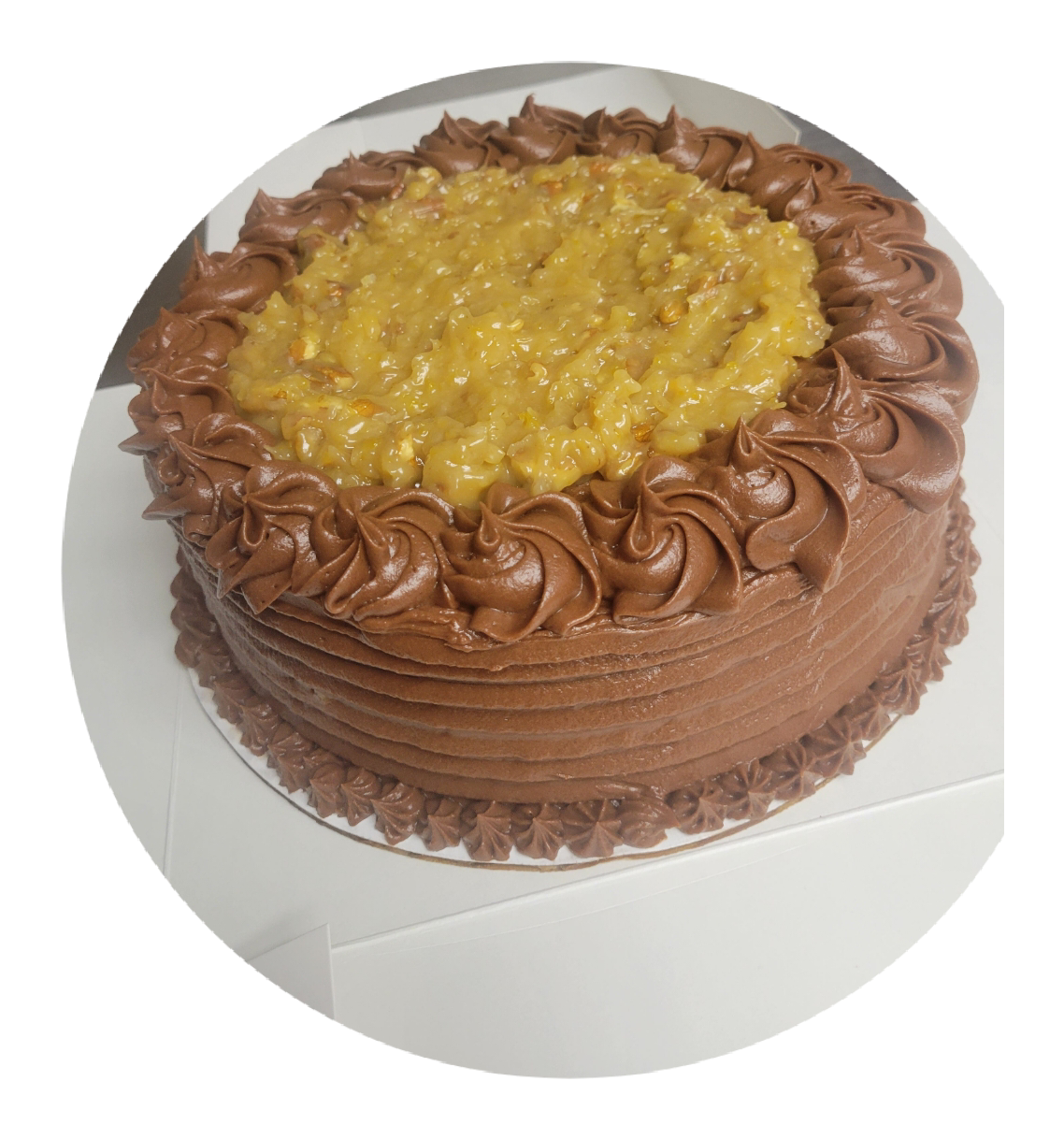 1 german chocolate cake decorated version double layer serves 10 people 9 inch round