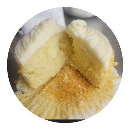 vanilla cupcakes with vanilla filling inside.we offer  6 and 12