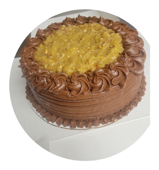1 german chocolate cake decorated version double layer serves 10 people 9 inch round